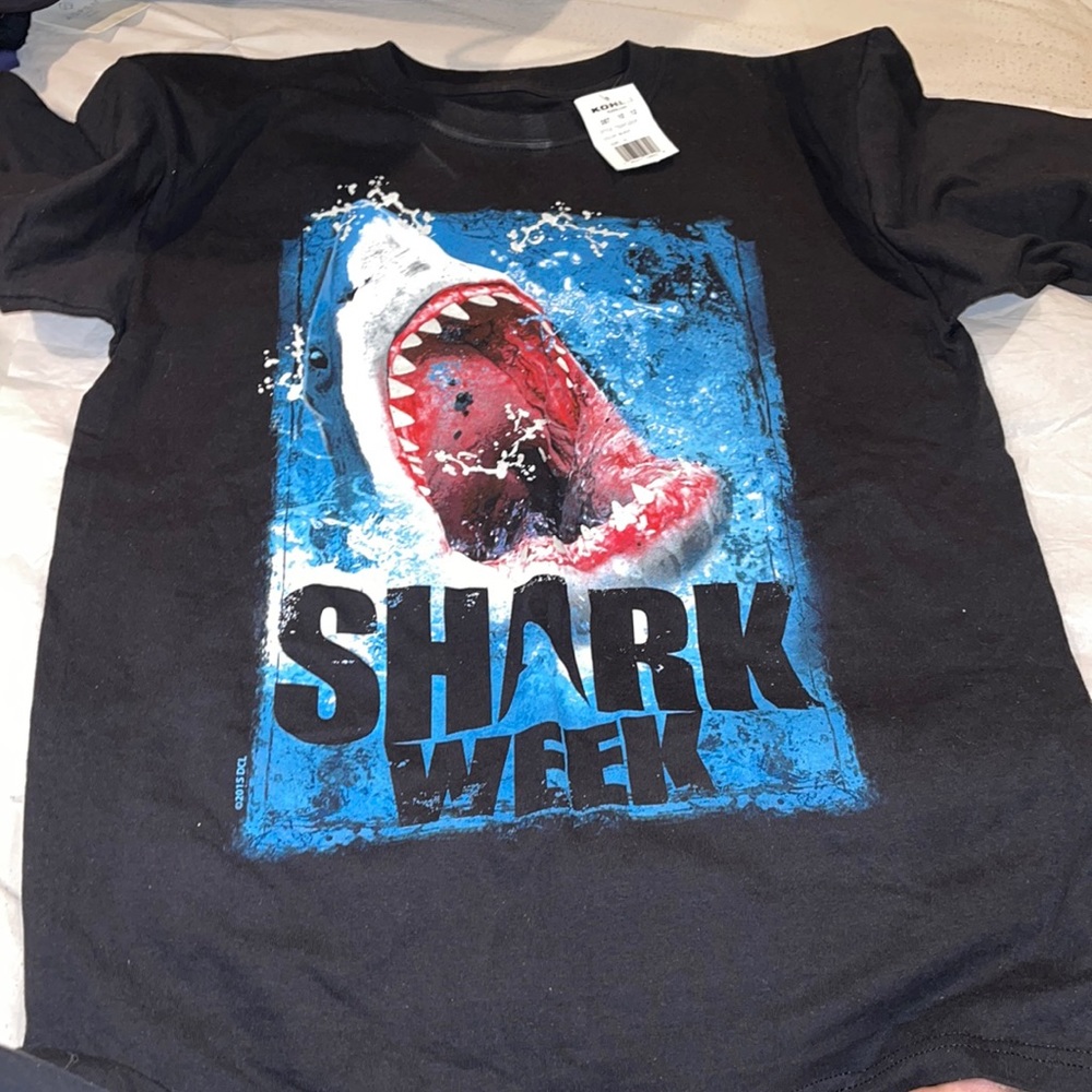 Boys black shirt with a shark picture